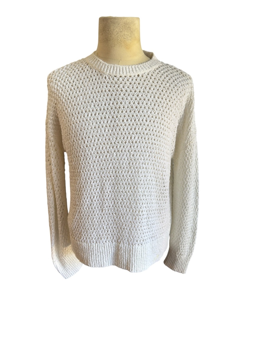 Theory White Open-Weave Crewneck Sweater